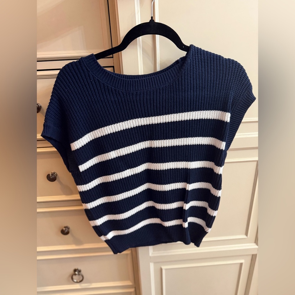 Navy and White Striped Knit Preppy Top
